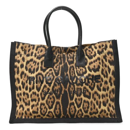 Saint Laurent Canvas Calfskin Leopard Print Rive Gauche Noe Tote Natural Black 1 of 12