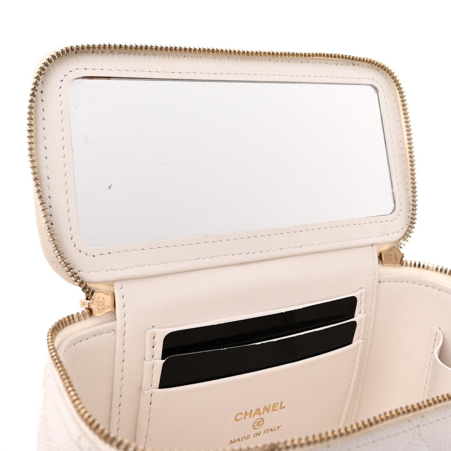 Caviar Quilted Small Vanity Case With Chain White