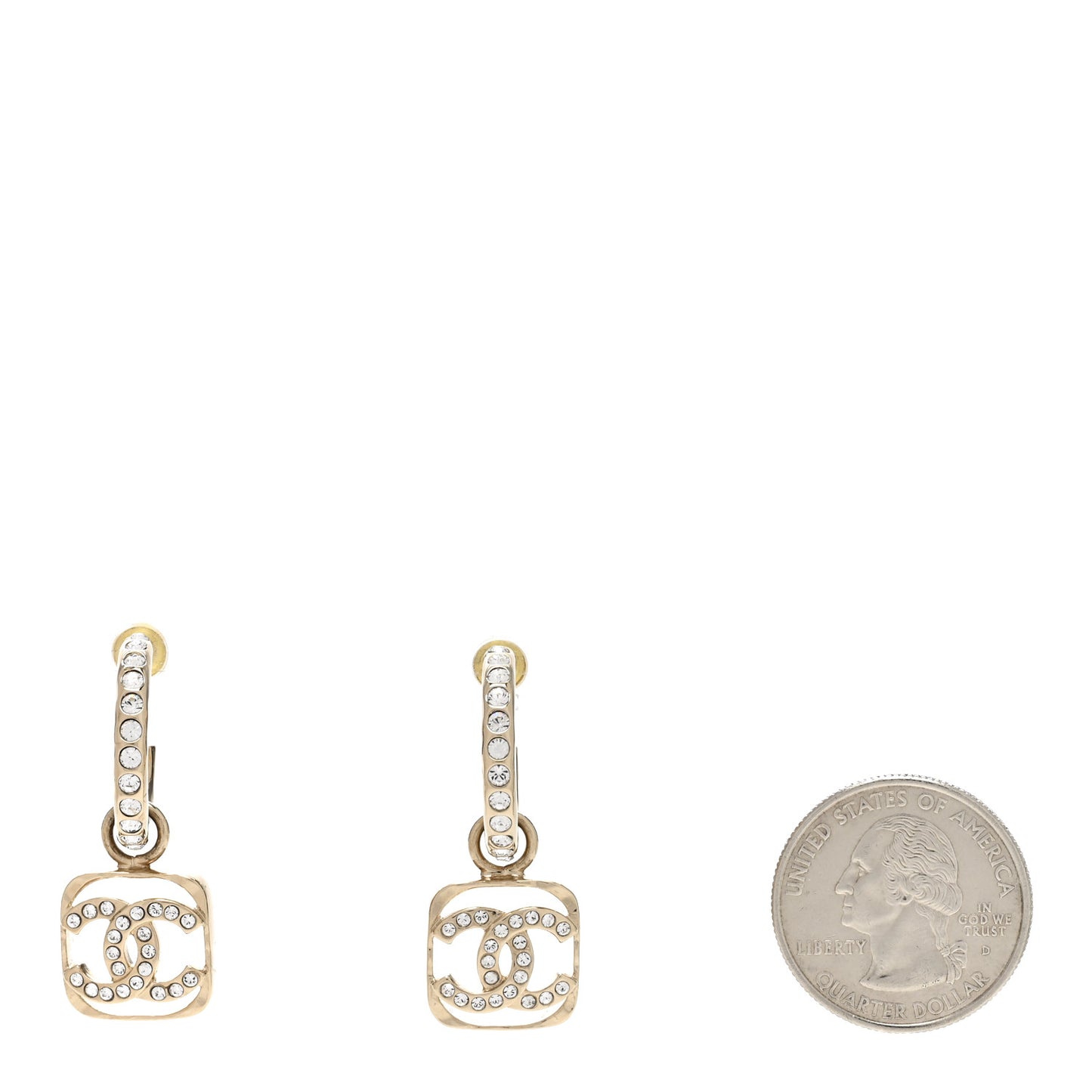 Metal Crystal CC Hoop Drop Earrings Gold