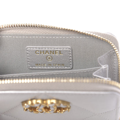 Chanel Goatskin Quilted 19 Zip Around Coin Purse Wallet Silver 6 of 8