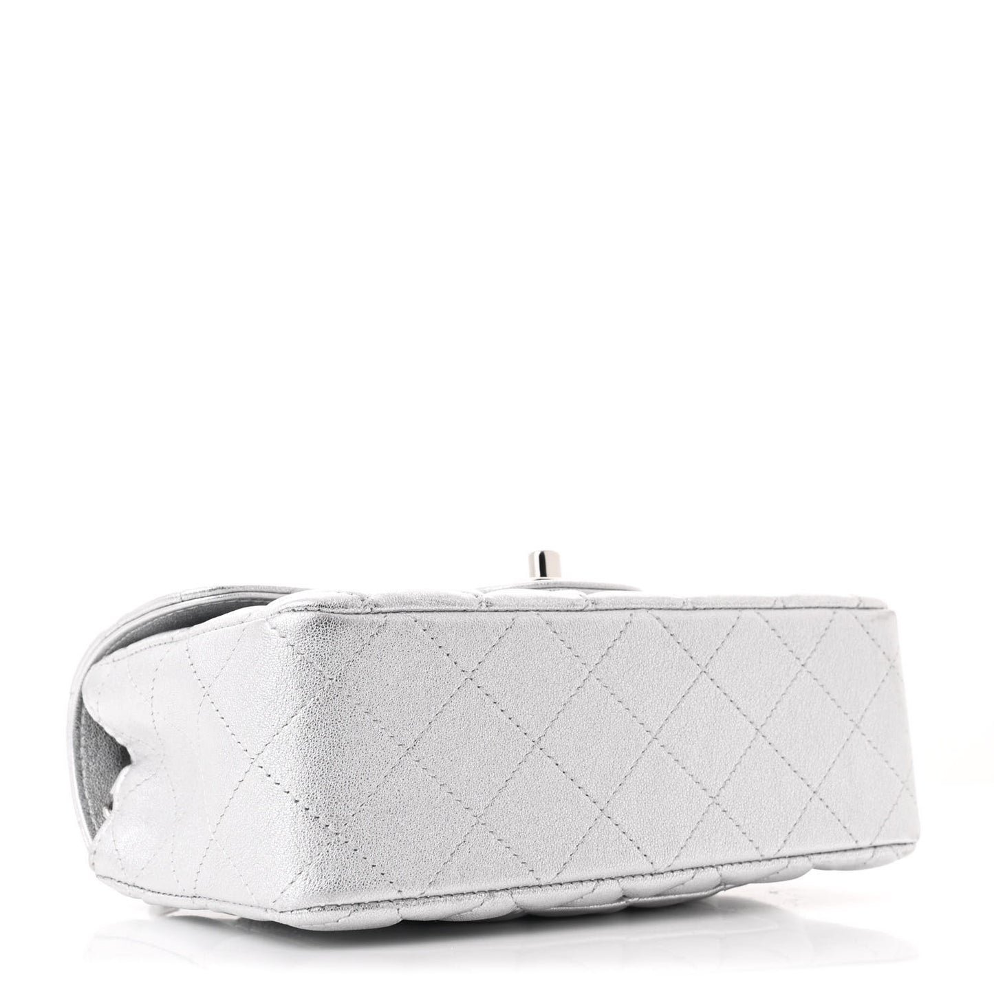 Metallic Calfskin Quilted Mini Rectangular Flap Silver