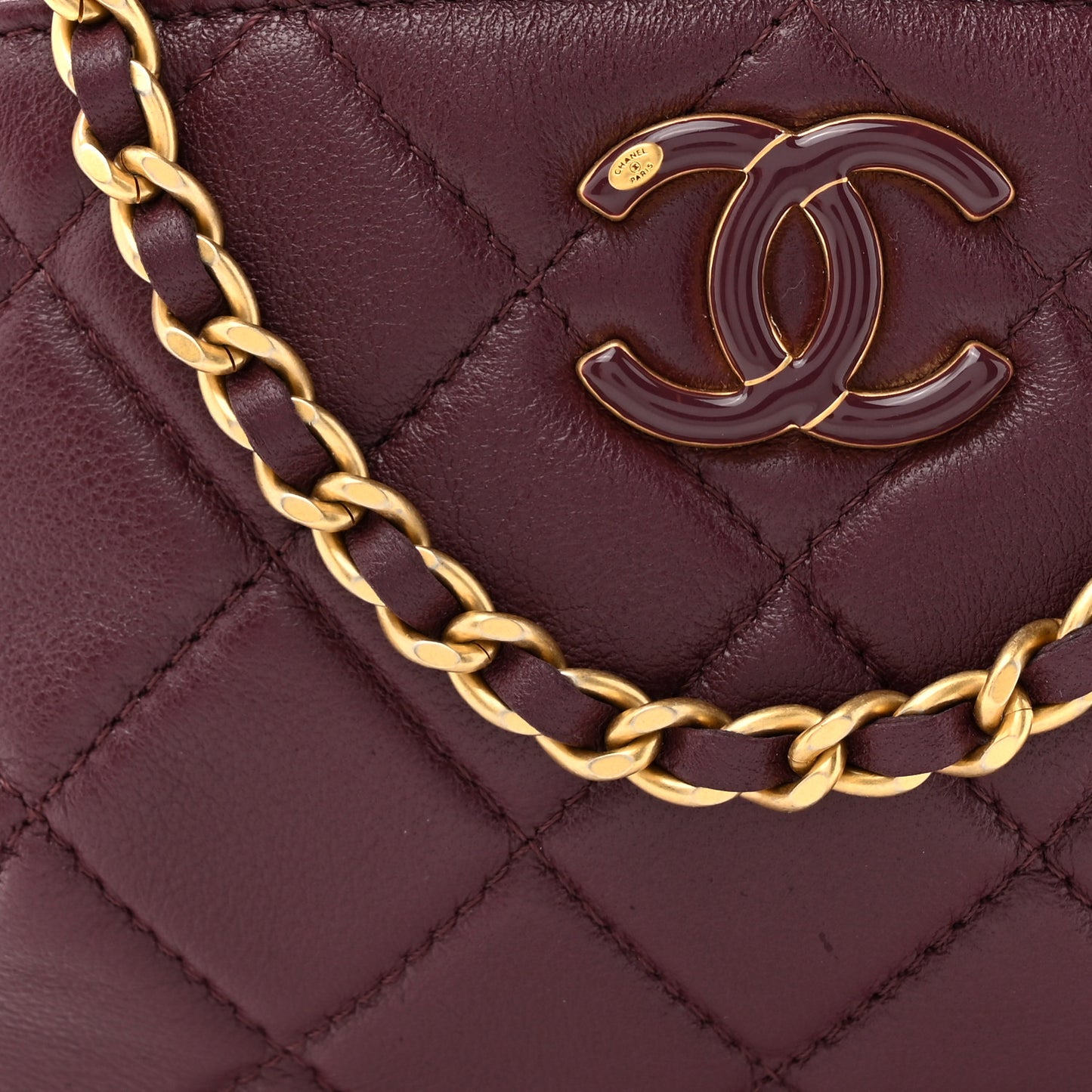 Shiny Lambskin Enamel Quilted Waist Bag Fanny Pack Burgundy Burgundy