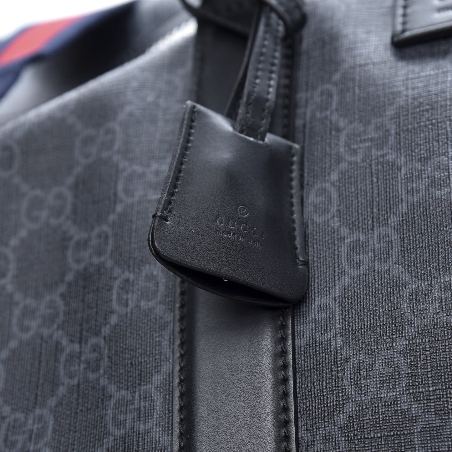 Soft GG Supreme Monogram Appia Calfskin Web Large Carry On Duffle Bag Black Grey