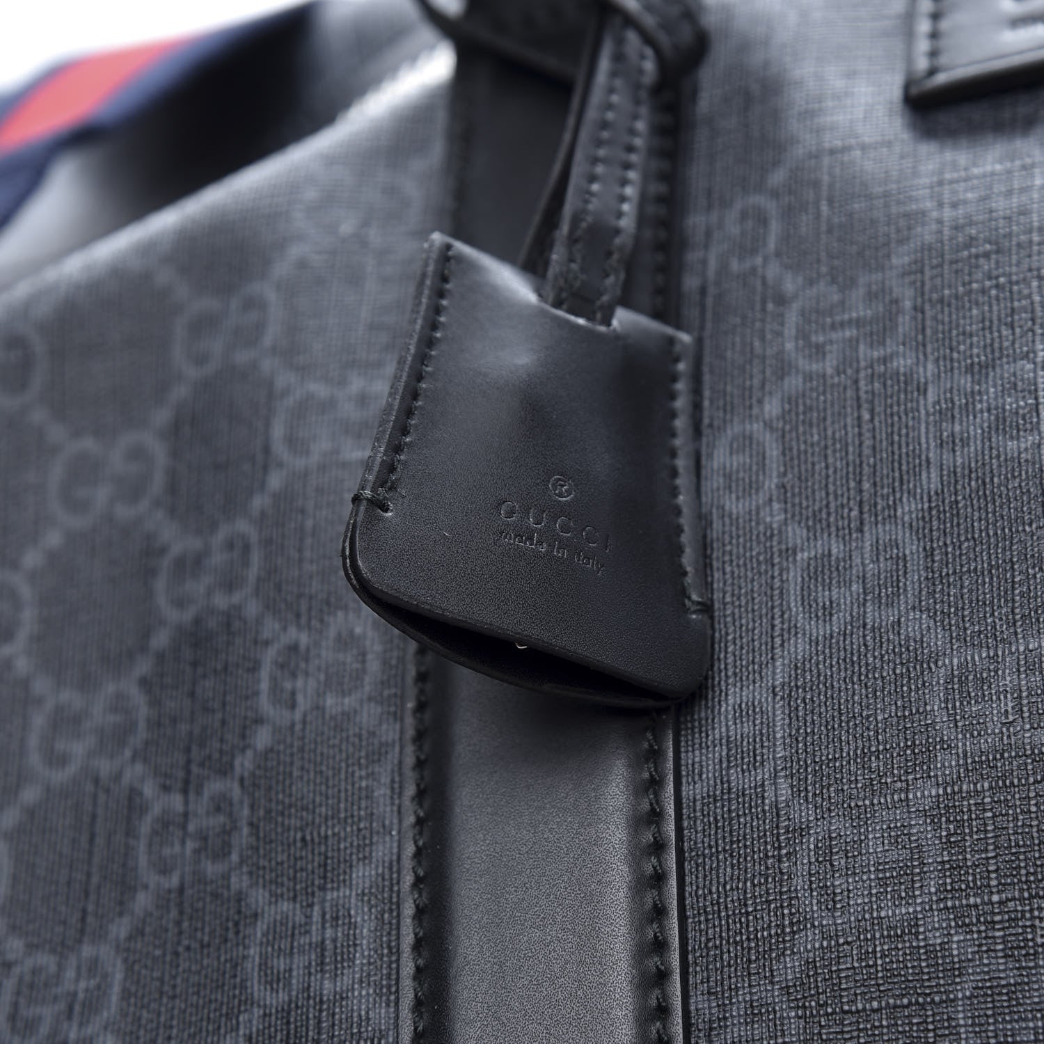 Gucci Soft GG Supreme Monogram Appia Calfskin Web Large Carry On Duffle Bag Black Grey 11 of 12