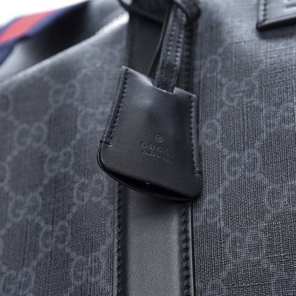 Gucci Soft GG Supreme Monogram Appia Calfskin Web Large Carry On Duffle Bag Black Grey 11 of 12