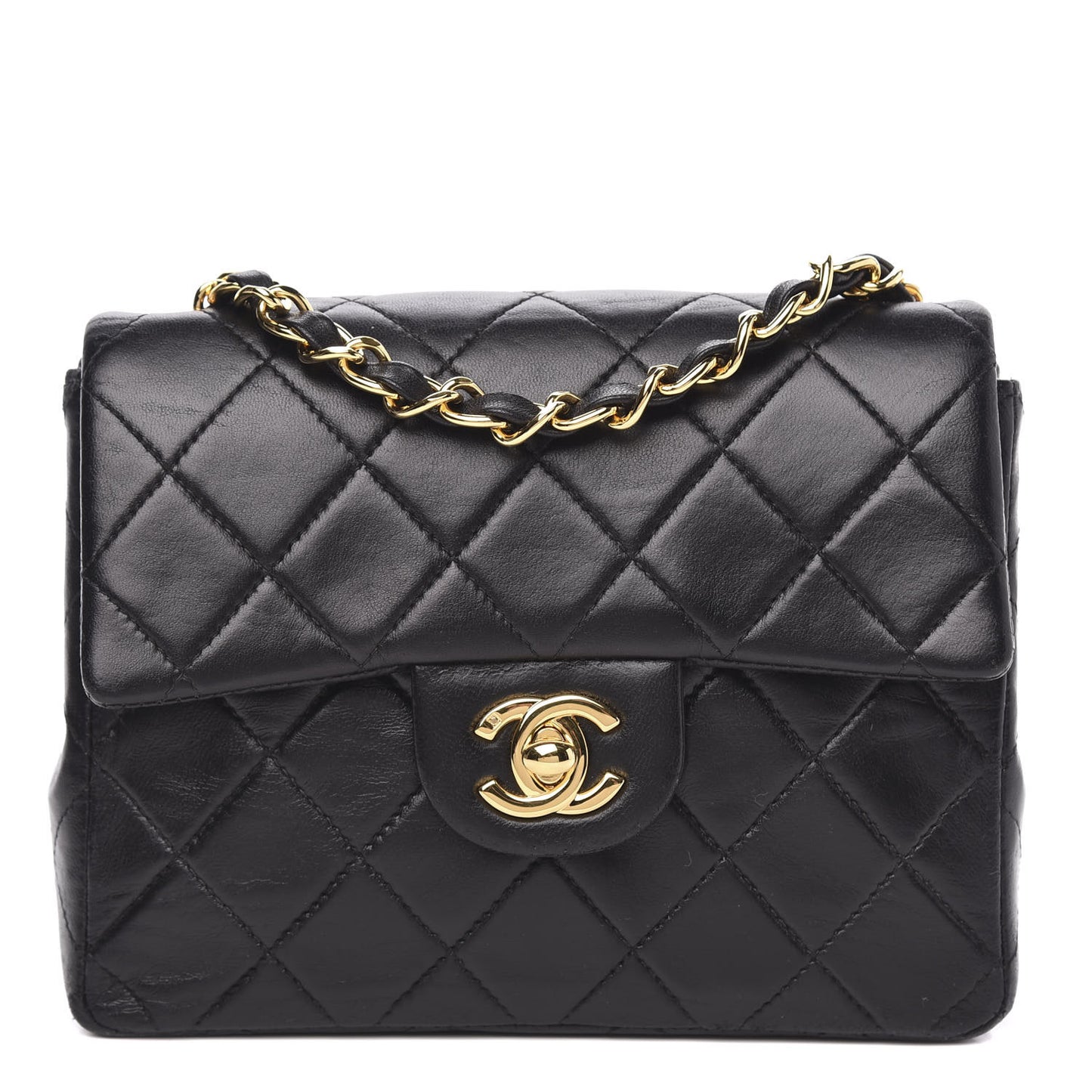 Lambskin Quilted Mini Square Flap Black