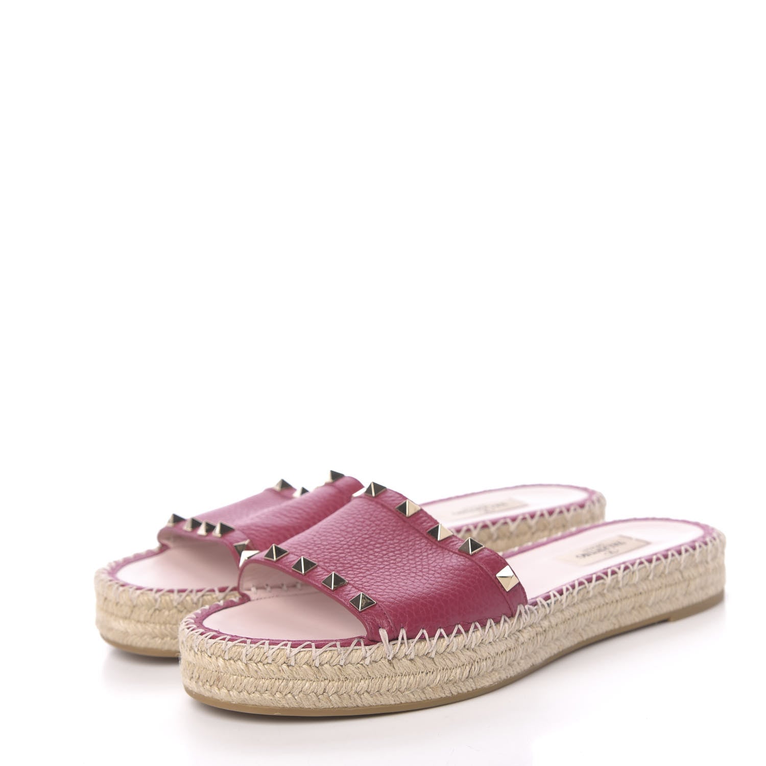 Valentino Garavani Grained Calfskin Rockstud Espadrille Flat Slide Sandals 39 Red 3 of 8