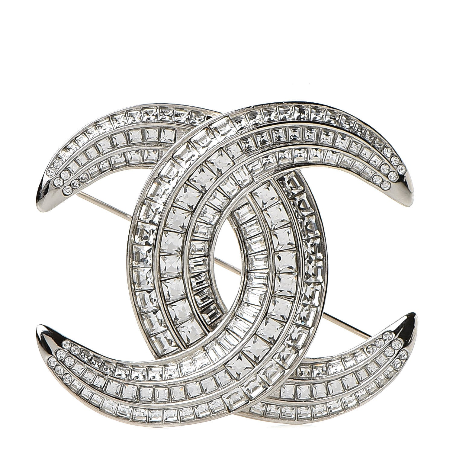 Chanel Crystal CC Brooch Silver 1 of 6