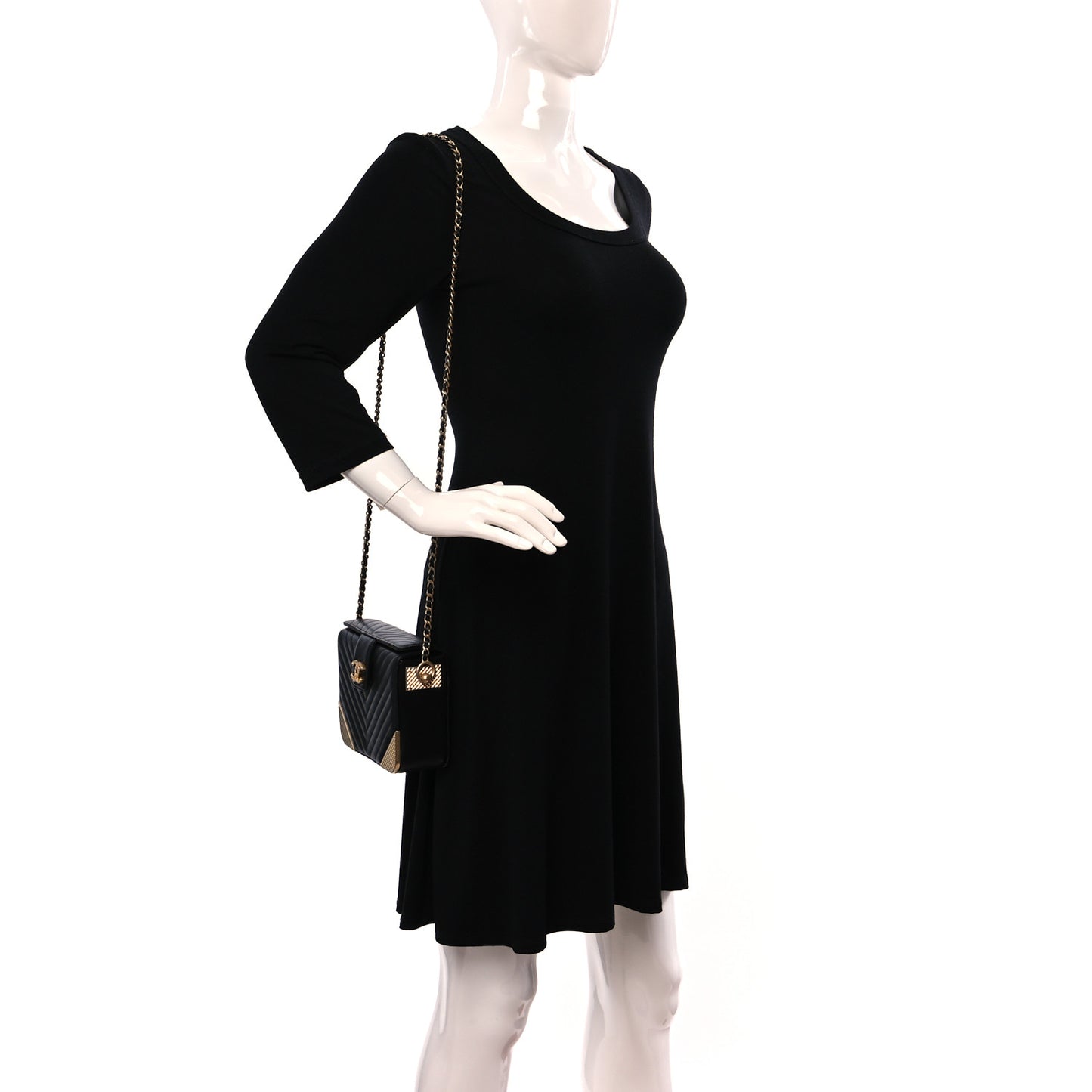 Calfskin Chevron Quilted Rock The Corner Minaudiere Bag Black