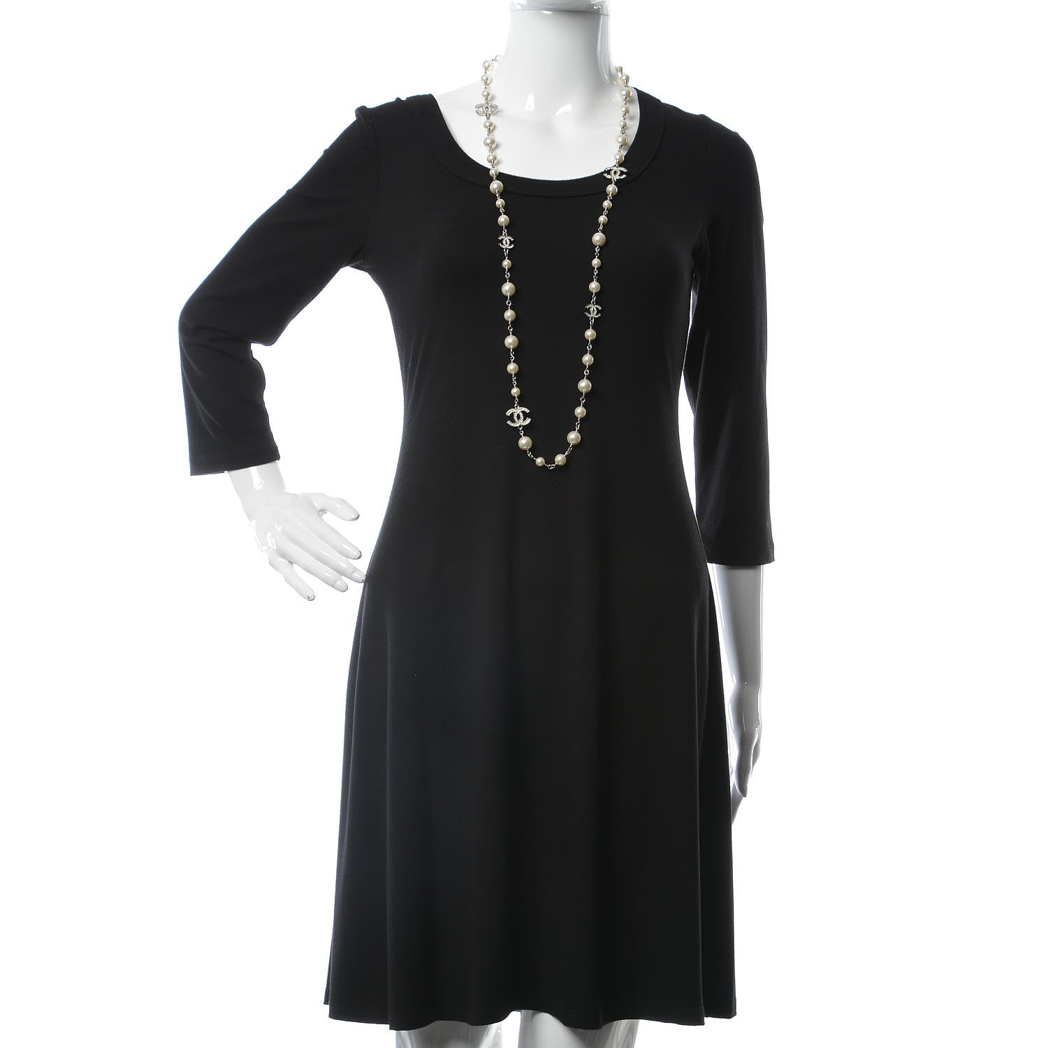 Chanel Crystal Pearl CC Long Necklace Silver 2 of 6