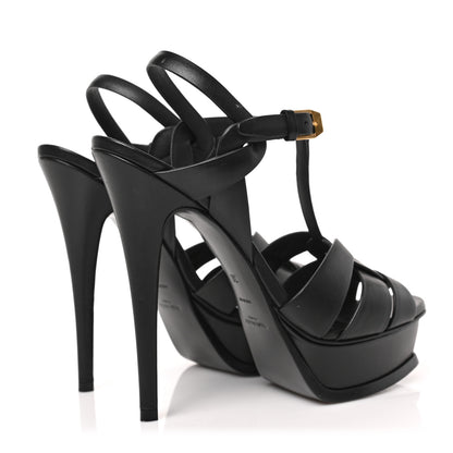 Saint Laurent Calfskin Tribute 105 Platform Sandals 38 Black 4 of 8