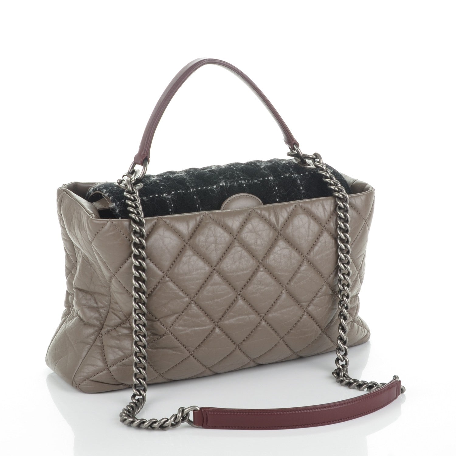 Chanel Aged Calfskin Tweed Large Quilted Portobello Tote Grey 3 of 7