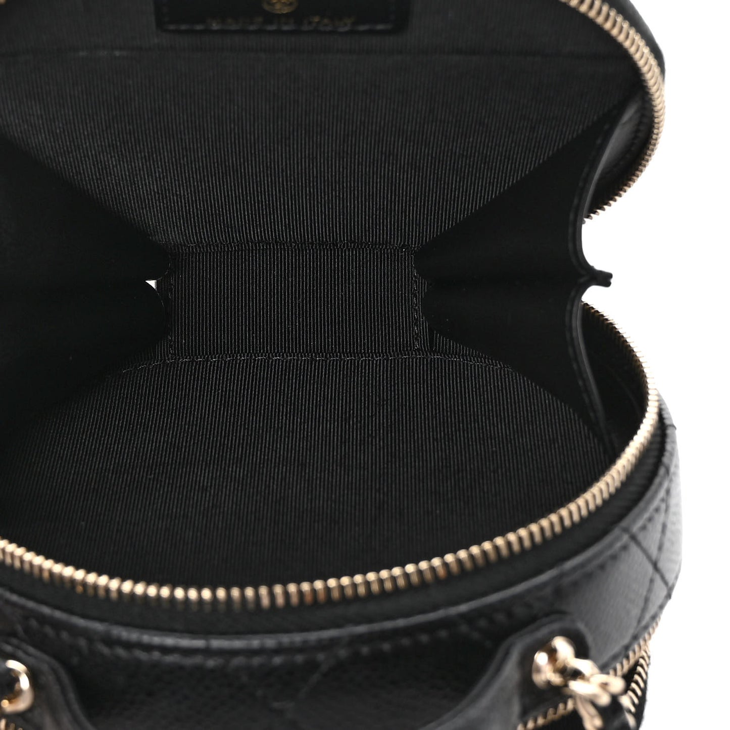 Caviar Quilted Round Handle With Care Vanity With Chain Black
