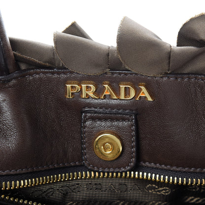 Prada Tessuto Nylon Ruffle Tote Brown 6 of 17