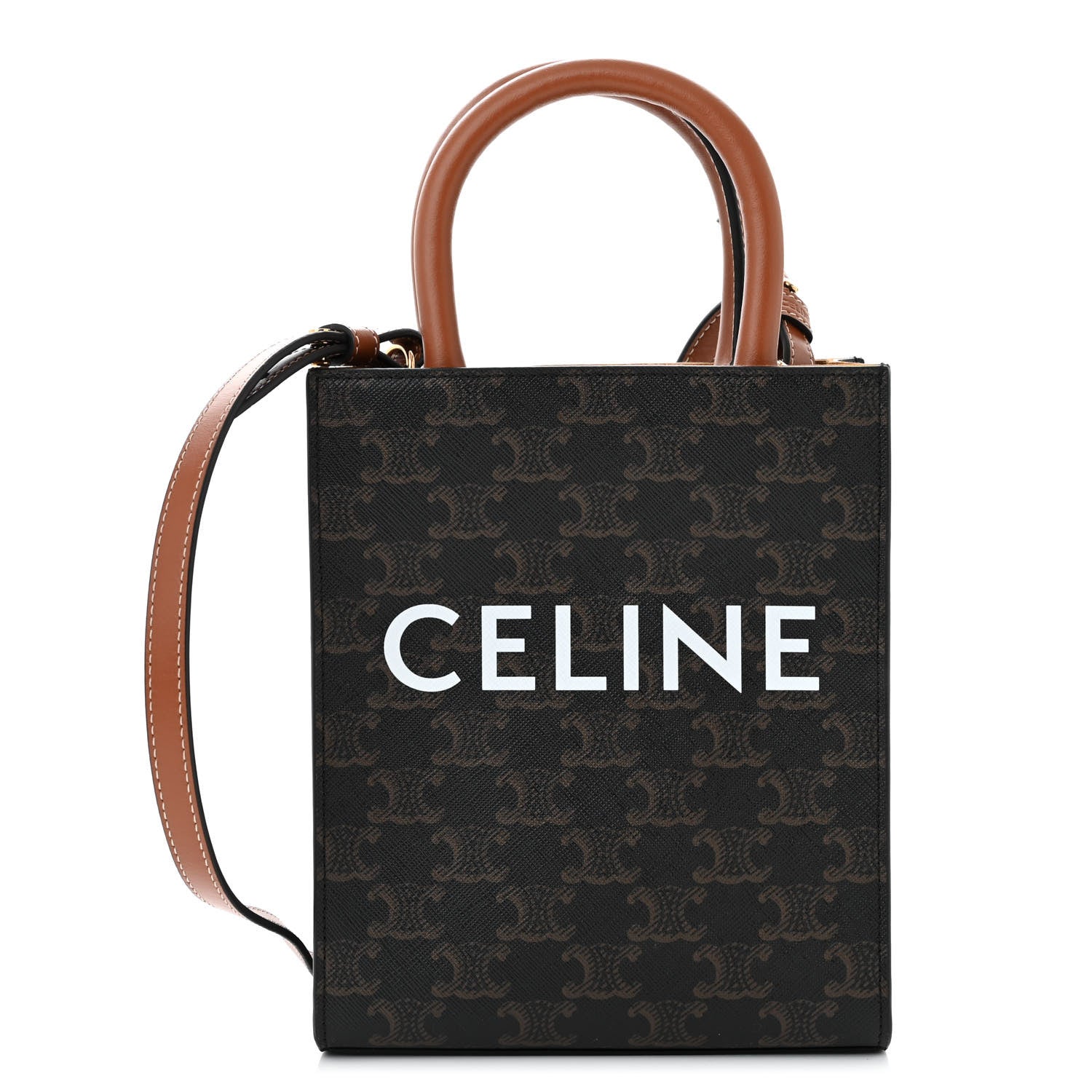 Celine Triomphe Canvas Calfskin Mini Vertical Cabas Tan 1 of 9