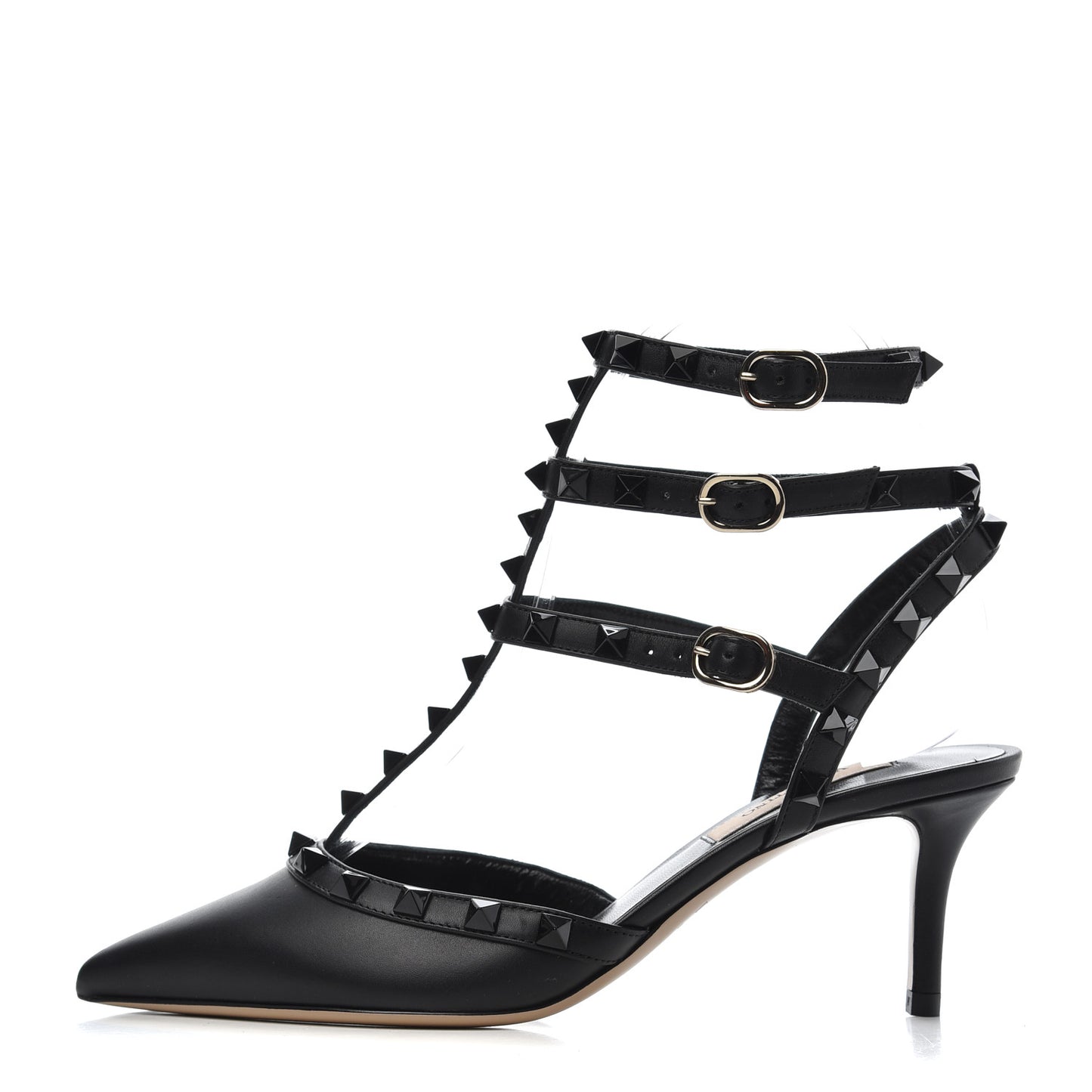 Calfskin Lacquered Monochrome Rockstud Ankle Strap 65mm Pumps 36 Black