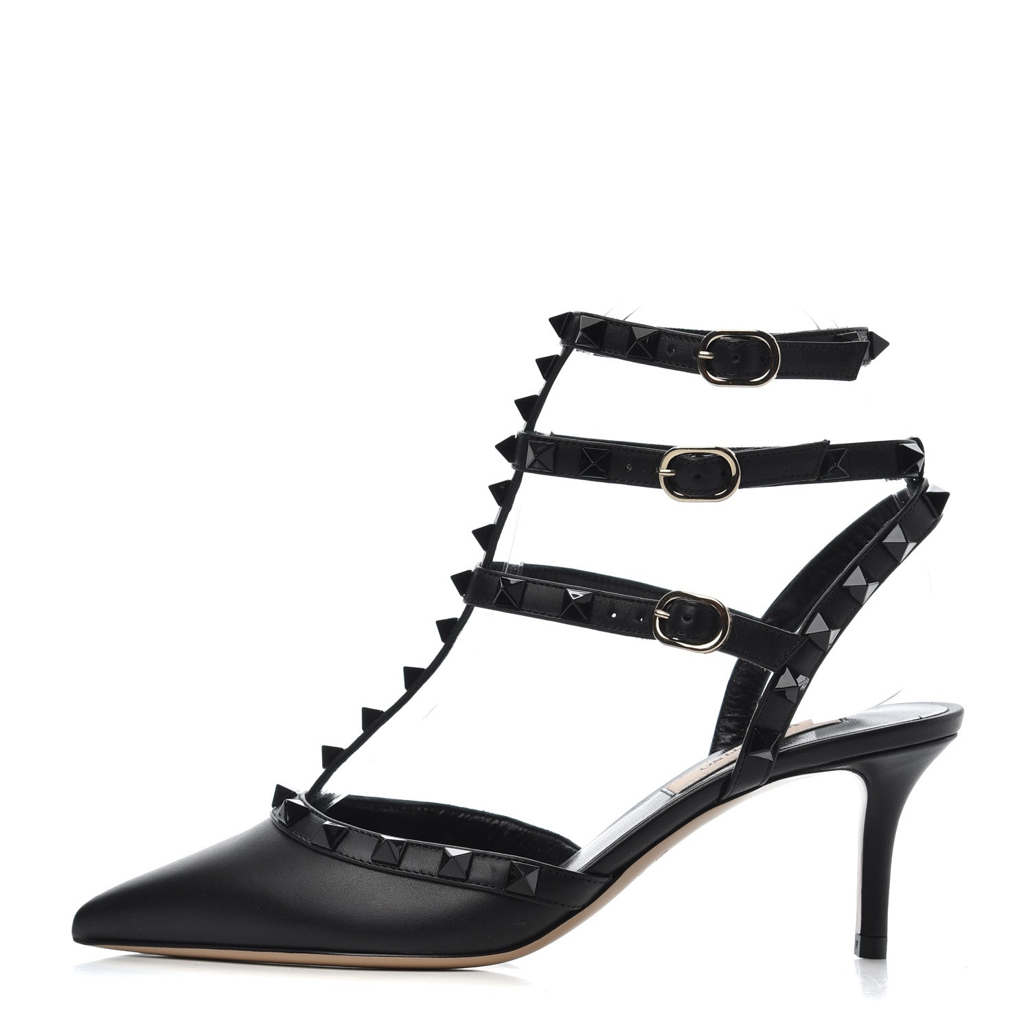 Valentino Garavani Calfskin Lacquered Monochrome Rockstud Ankle Strap 65mm Pumps 36 Black 1 of 13