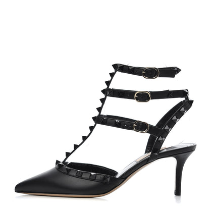 Valentino Garavani Calfskin Lacquered Monochrome Rockstud Ankle Strap 65mm Pumps 36 Black 1 of 13