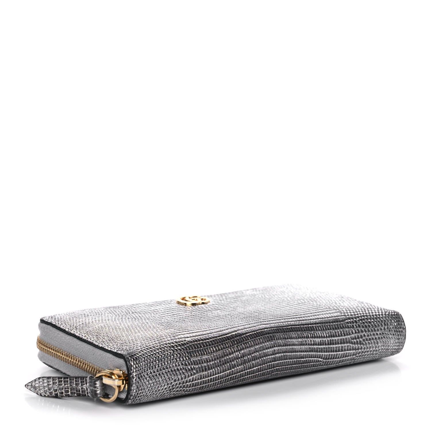 Gucci Laminated Lizard GG Marmont Zip-Around Wallet Silver 4 of 13