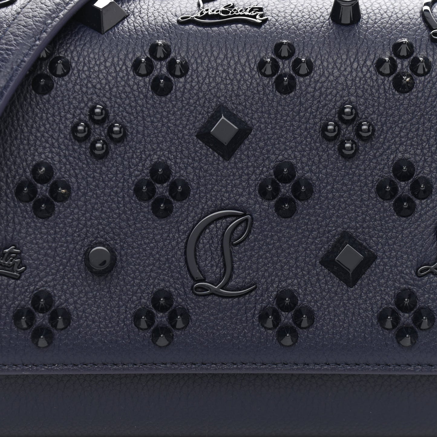 Calfskin Spikes Loubinthesky Paloma Clutch Navy