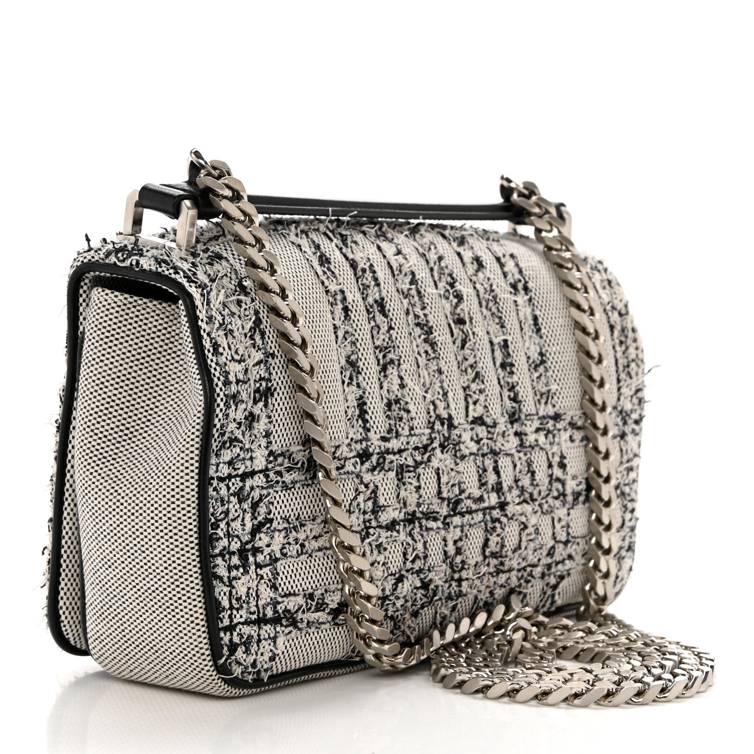 Burberry Lambskin Needle Punch Quilted Check Small Lola Bag White Black 3 of 10