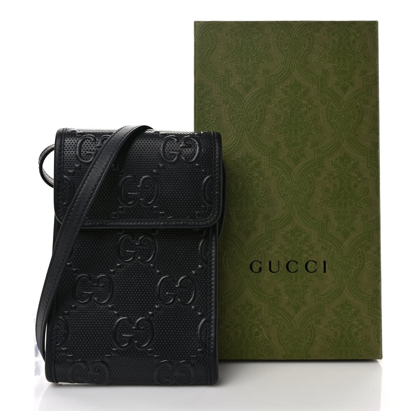 Calfskin GG Tennis Embossed Mini Crossbody Bag Black