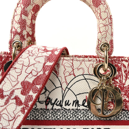 Christian Dior Canvas Embroidered Medium Dioramour D-Royaume Lady D-Lite Red Multicolor 7 of 9