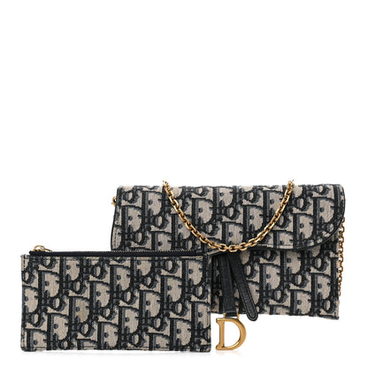 Christian Dior Oblique Saddle Chain Long Wallet Blue 1 of 14