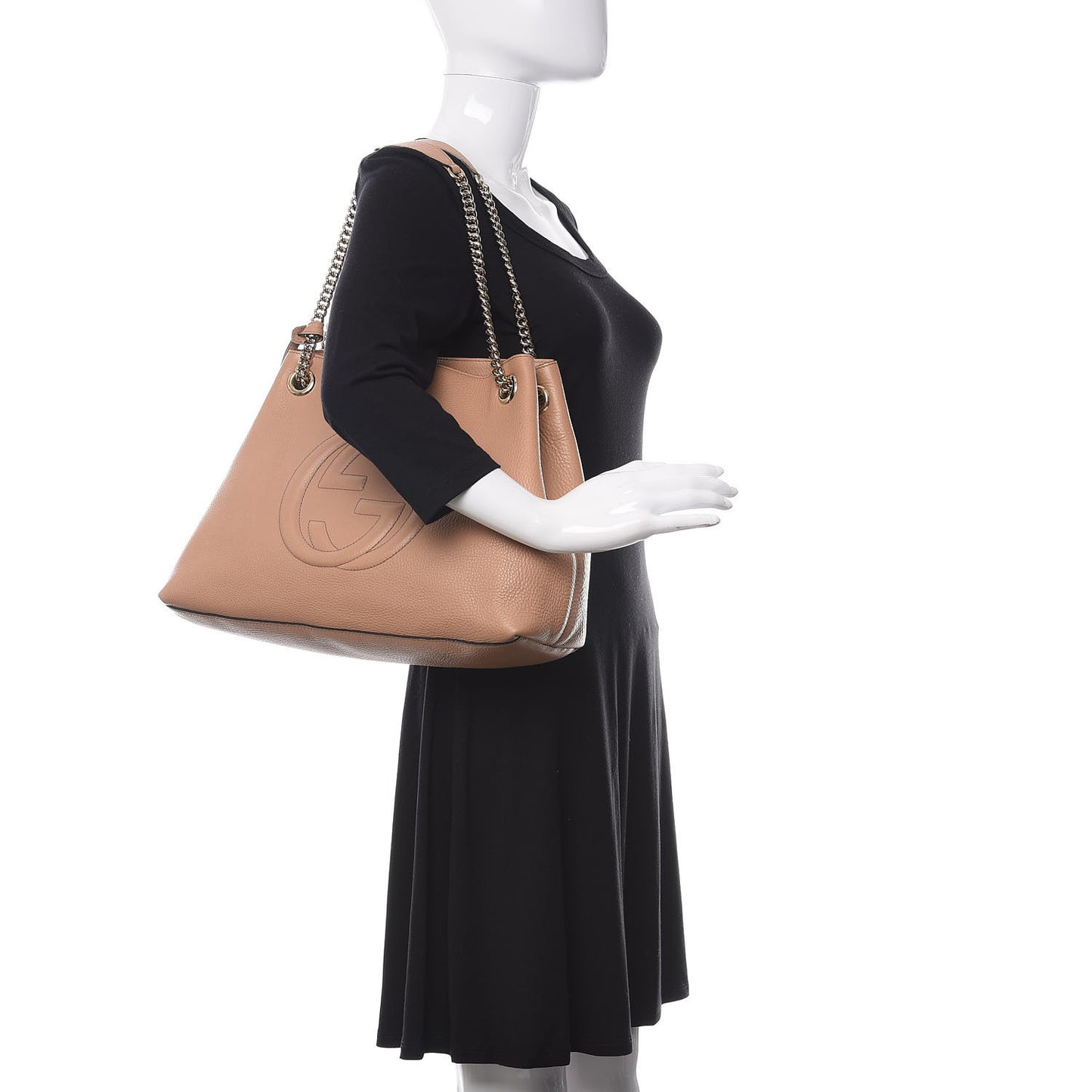Pebbled Calfskin Medium Soho Chain Shoulder Bag Rose Beige