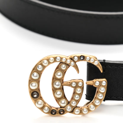 Gucci Calfskin Pearl Double G 20mm Belt 90 36 Black Cream 6 of 6