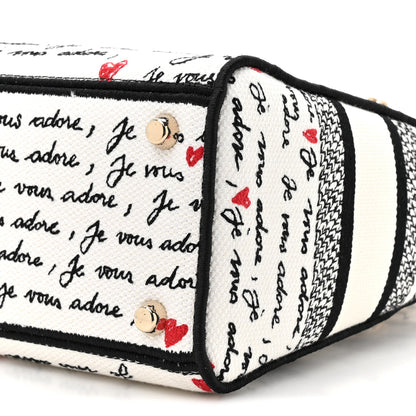 Christian Dior Canvas Embroidered Dioramour Je Vous Adore Medium Lady D-Lite White Black Red 9 of 10