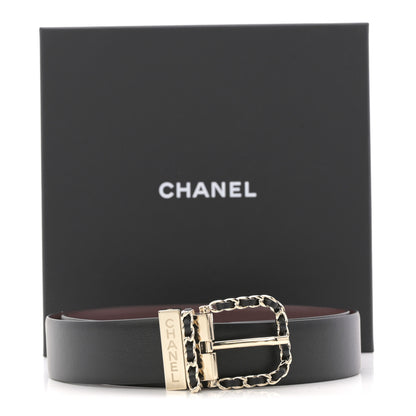 Chanel Calfskin Lambskin Metal Chain Reversible Belt 80 32 Black Burgundy 6 of 6