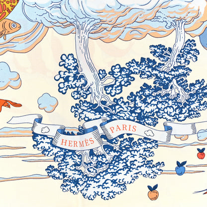 Hermes Silk Sur Mon Nuage Scarf 90 Creme Bleu Clair 2 of 4