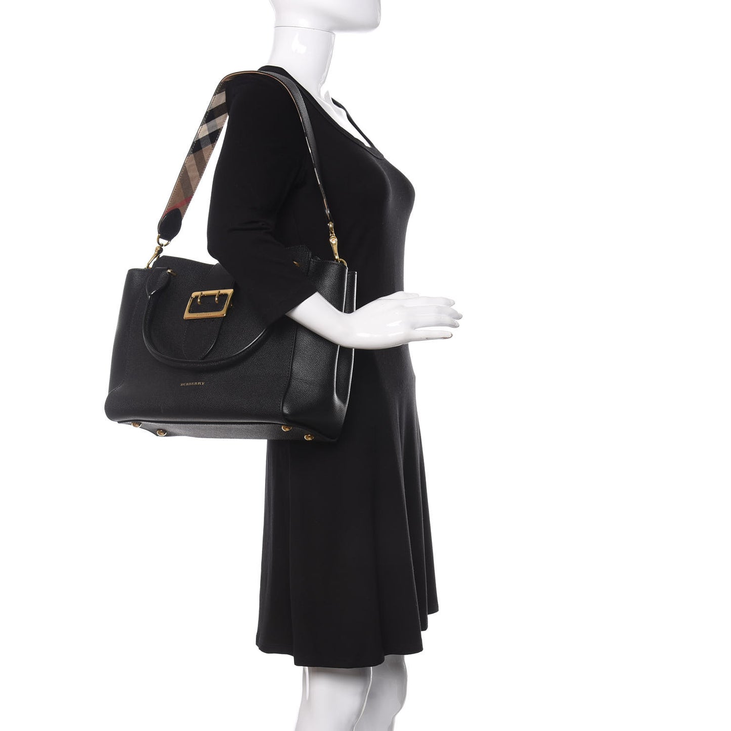 Soft Grain Calfskin Medium Buckle Tote Black