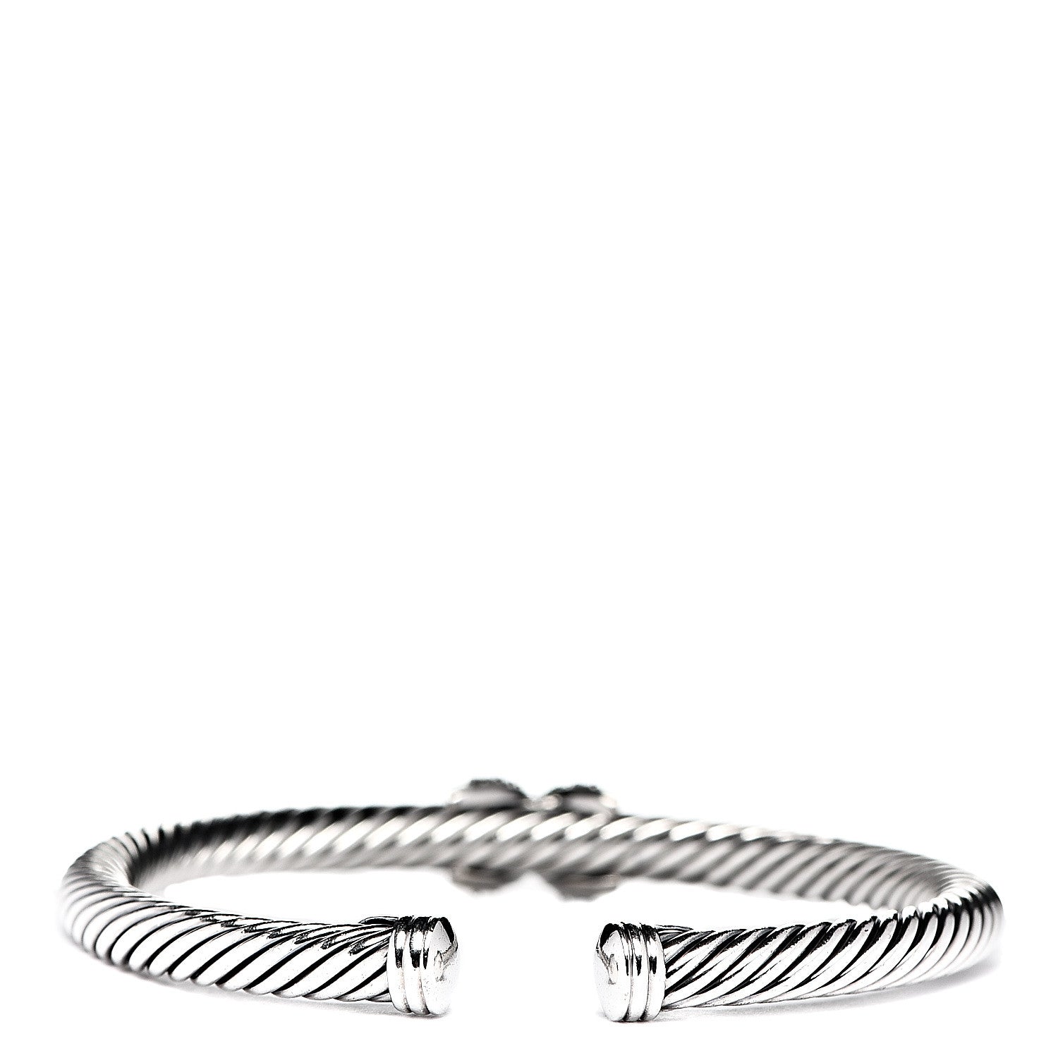 David Yurman Sterling Silver 18K White Gold Diamond Pave 5mm X Cable Bracelet 2 of 3