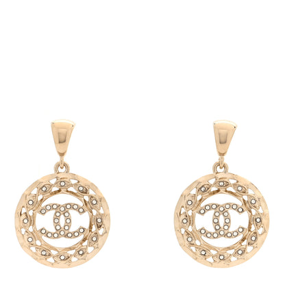 Chanel Crystal CC Round Drop Earrings Gold 1 of 5