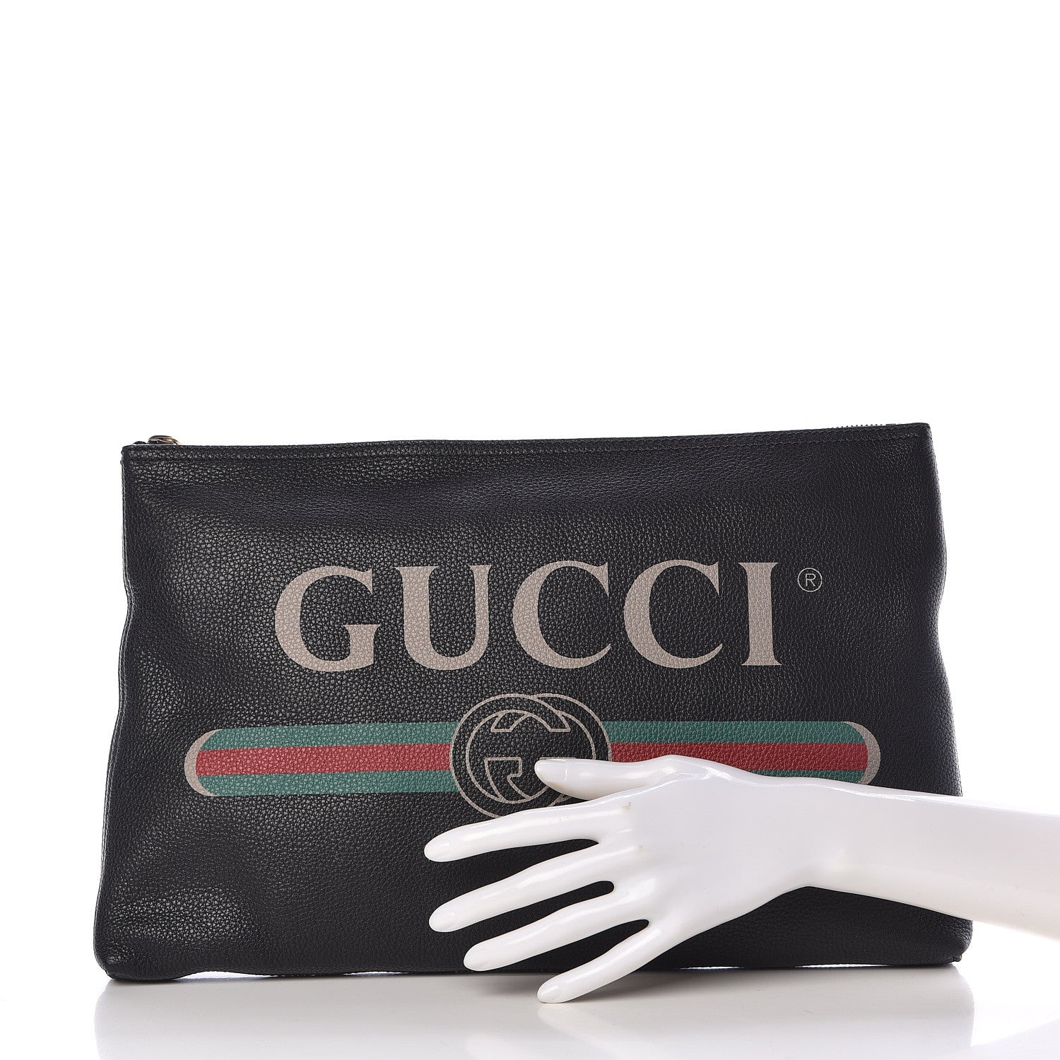 Gucci Pebbled Calfskin Large Logo Portfolio Clutch Black 2 of 9