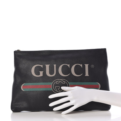 Gucci Pebbled Calfskin Large Logo Portfolio Clutch Black 2 of 9