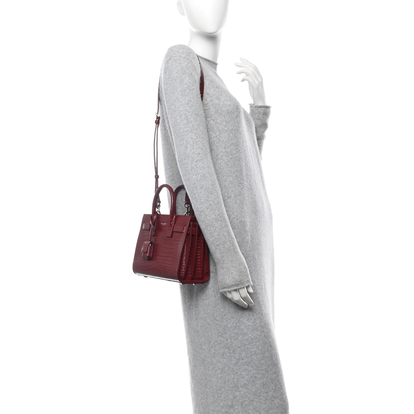 Calfskin Crocodile Embossed Nano Sac De Jour Red