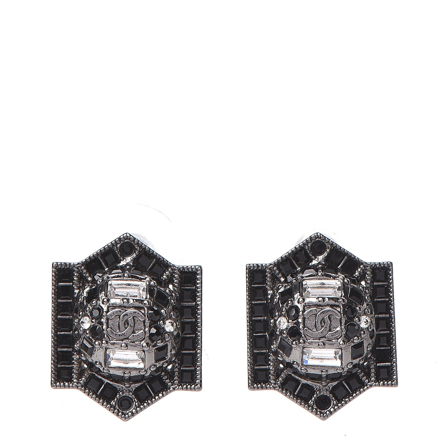 Crystal Baguette CC Stud Earrings Black