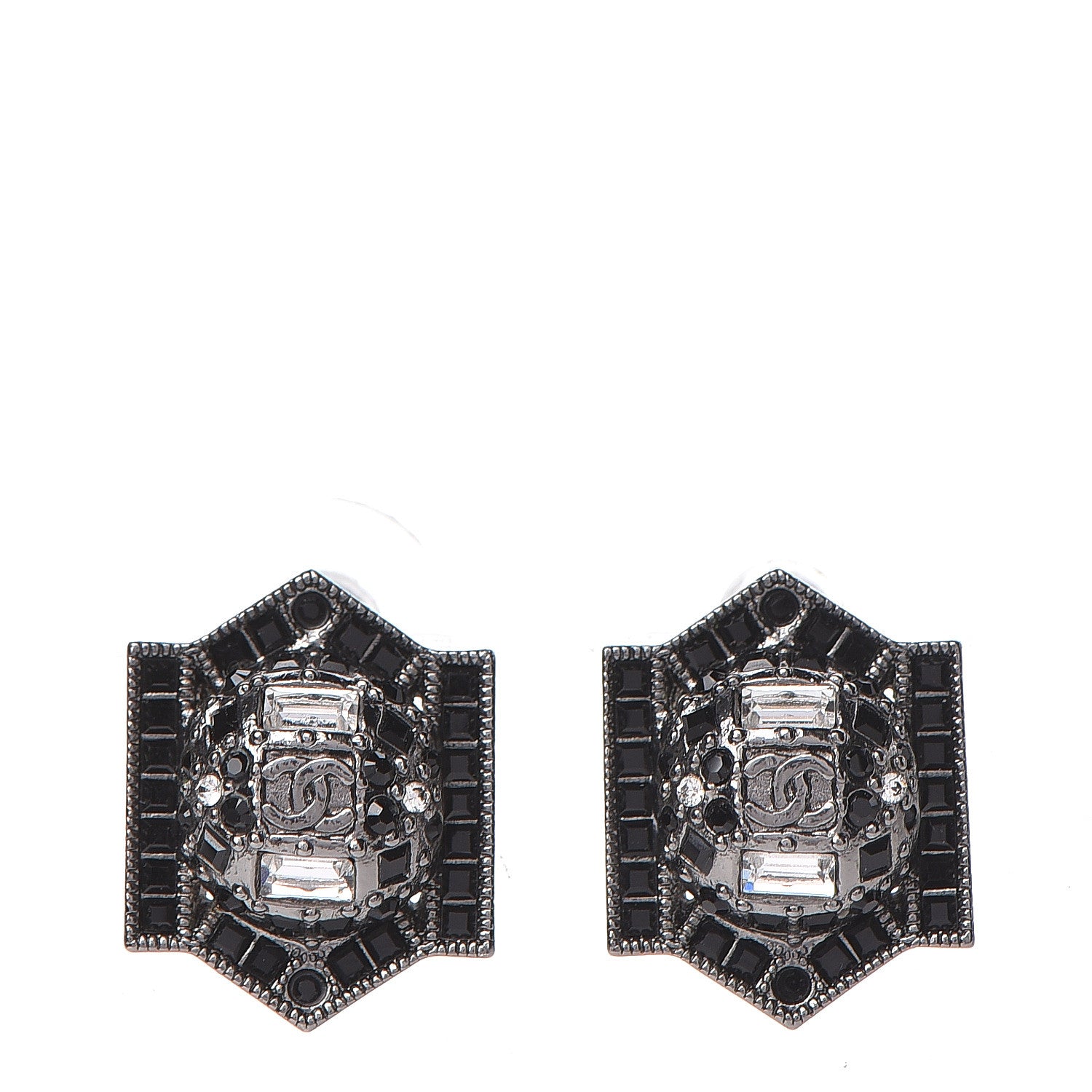 Chanel Crystal Baguette CC Stud Earrings Black 1 of 5