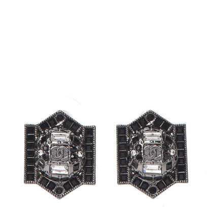 Chanel Crystal Baguette CC Stud Earrings Black 1 of 5