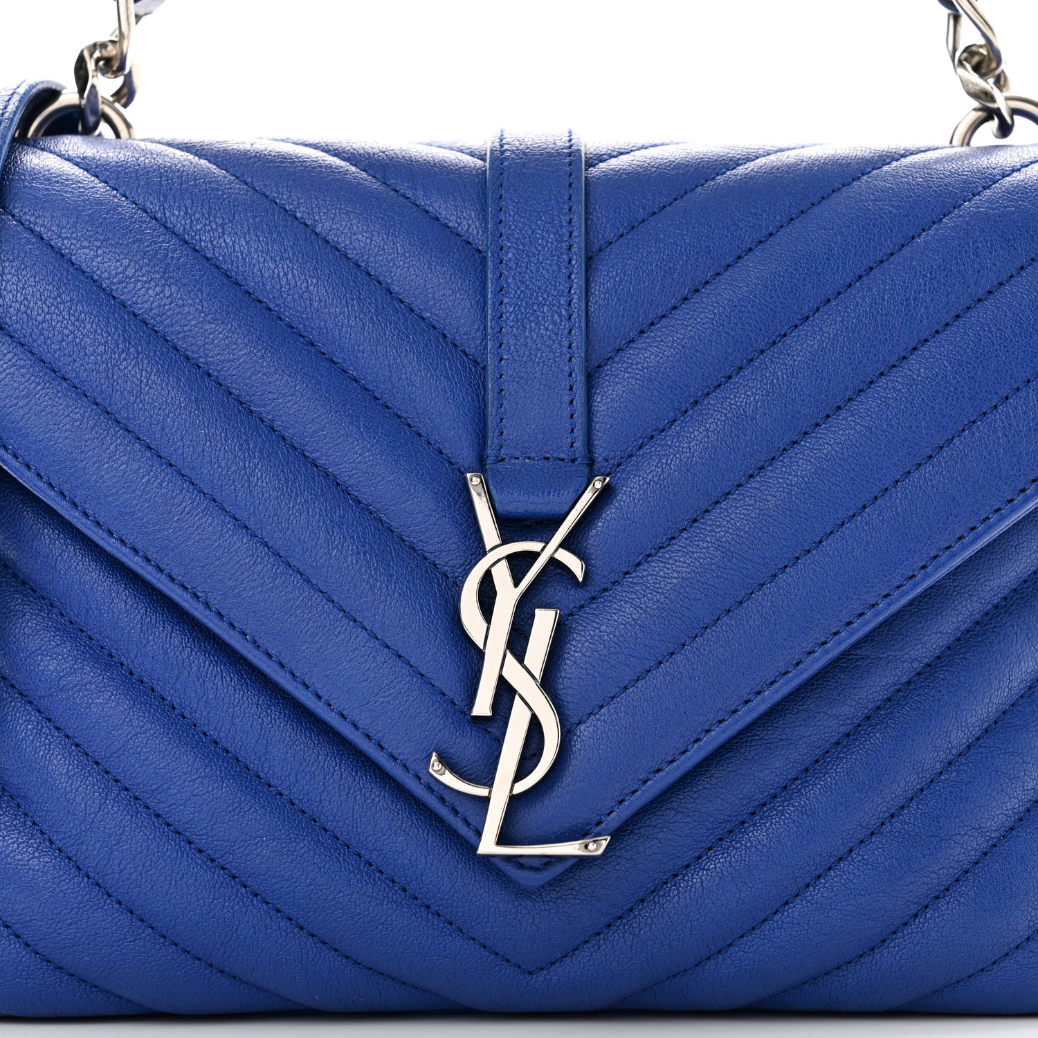 Saint Laurent Sheepskin Matelasse Chevron Monogram Medium College Bag Royal Blue 8 of 11