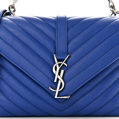 Saint Laurent Sheepskin Matelasse Chevron Monogram Medium College Bag Royal Blue 8 of 11