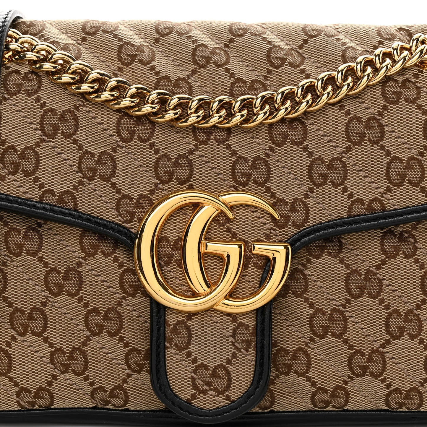 Monogram Matelasse Diagonal Small GG Marmont Shoulder Bag Beige Black
