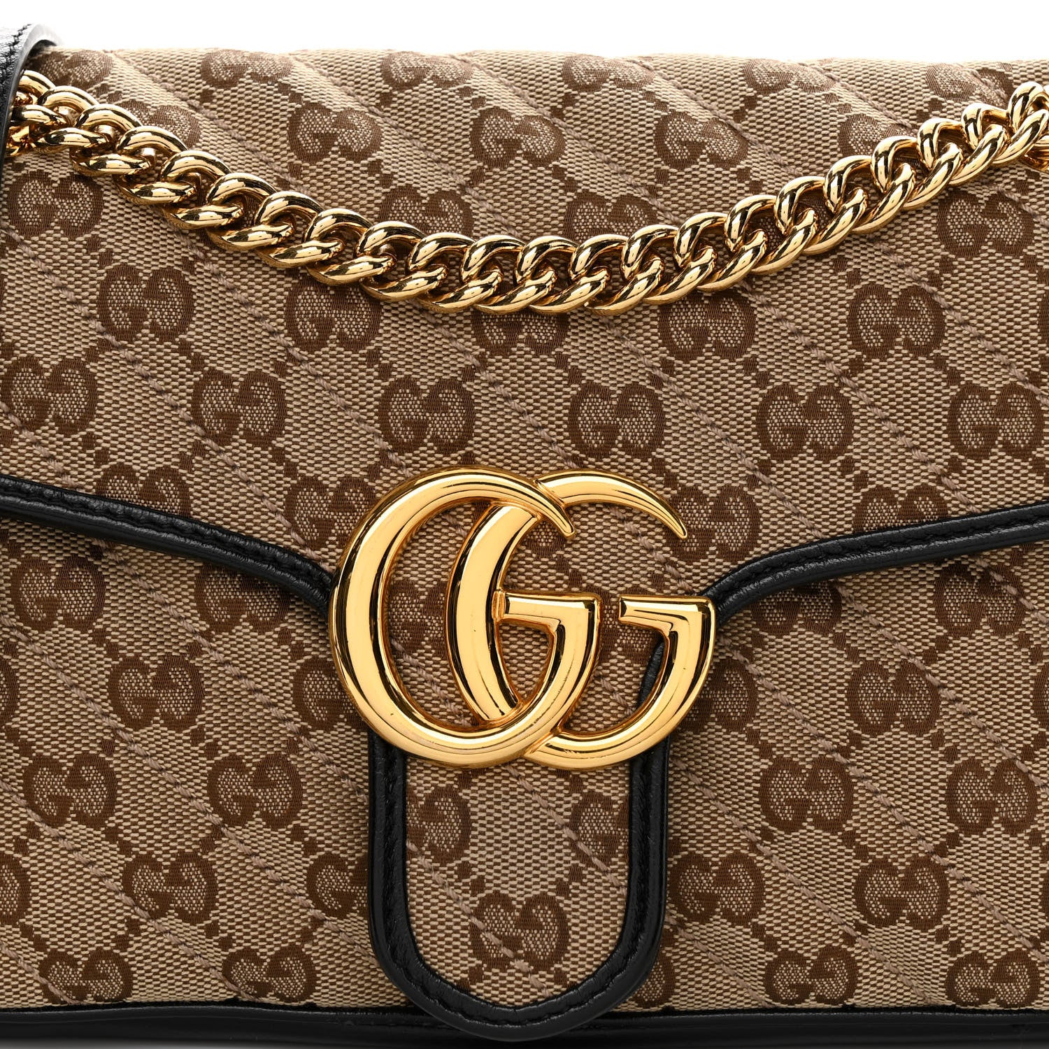 Gucci Monogram Matelasse Diagonal Small GG Marmont Shoulder Bag Beige Black 8 of 10