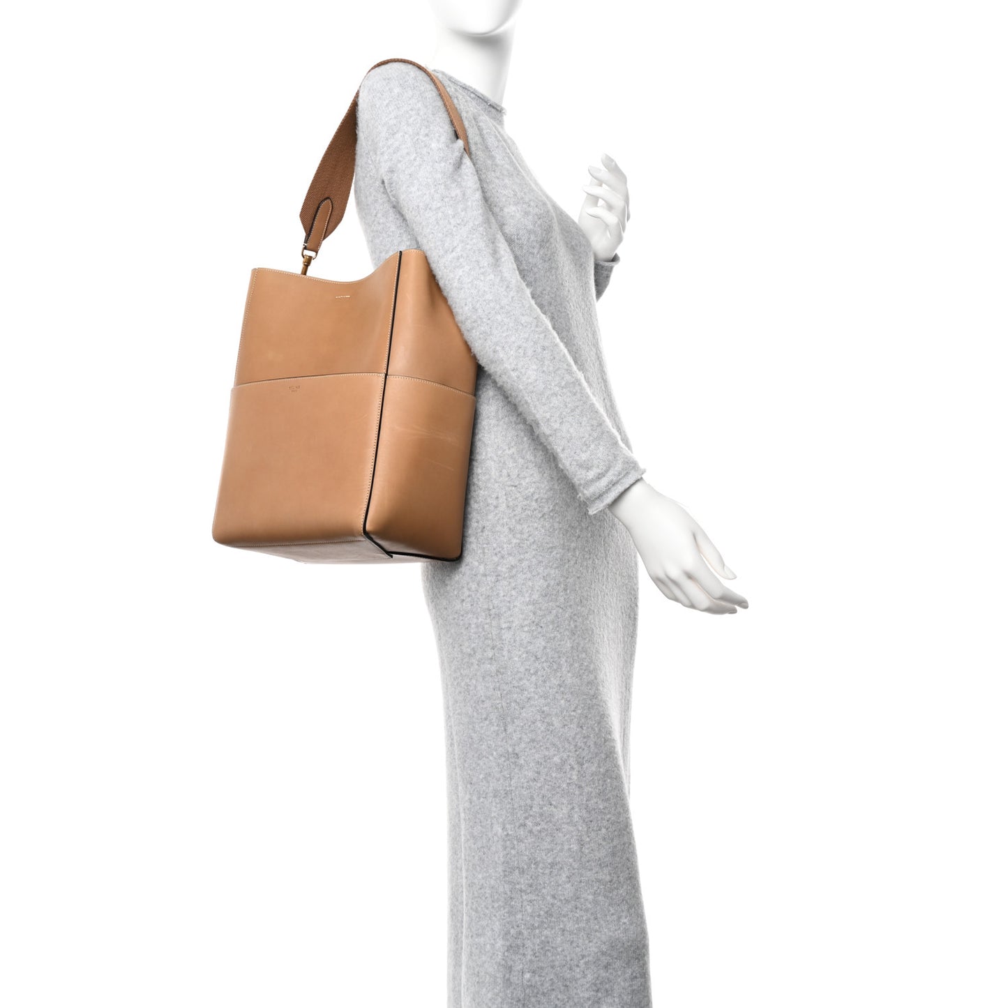Natural Calfskin Sangle Bucket Bag Light Camel