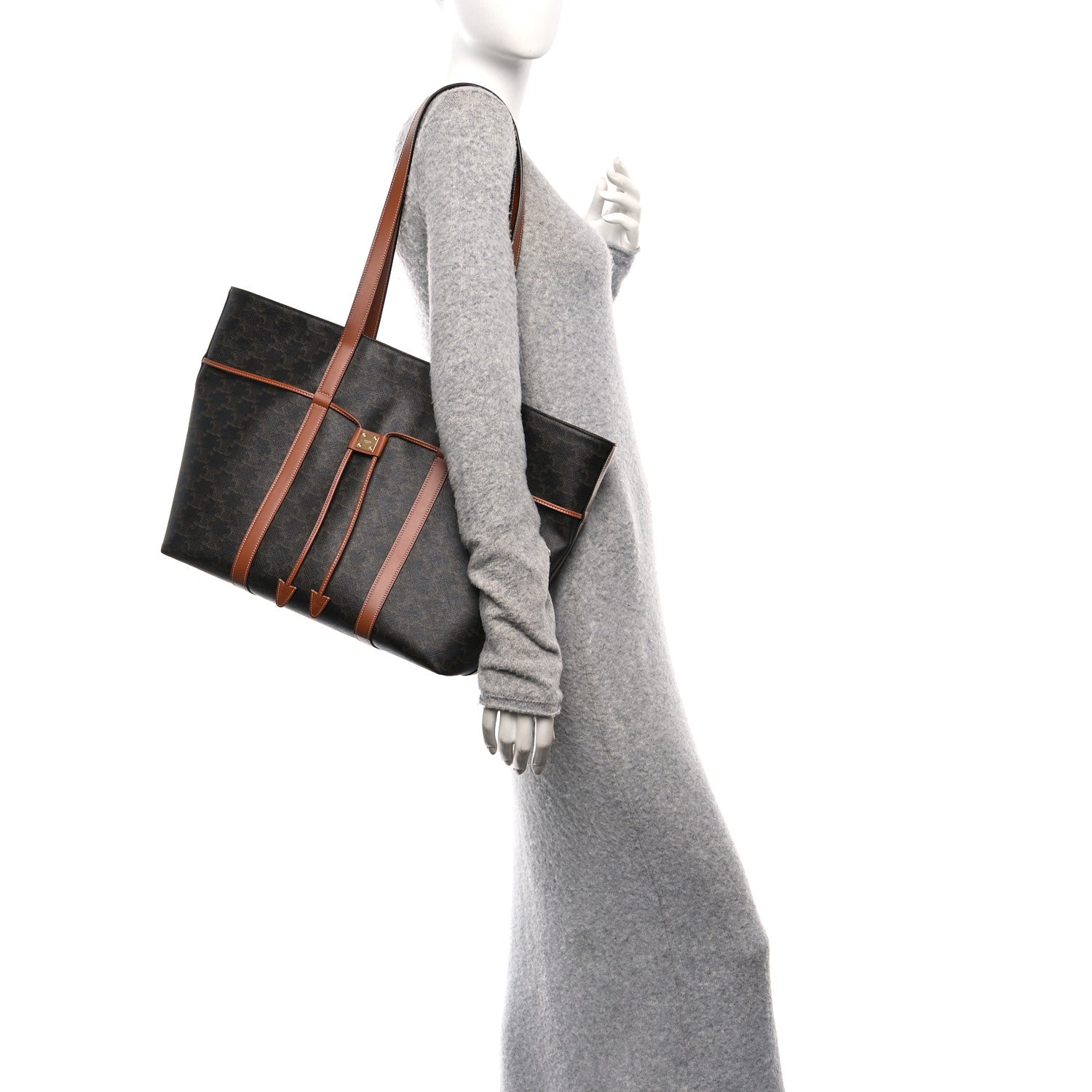 Celine Triomphe Canvas Calfskin Cabas Drawstring Tan 2 of 11