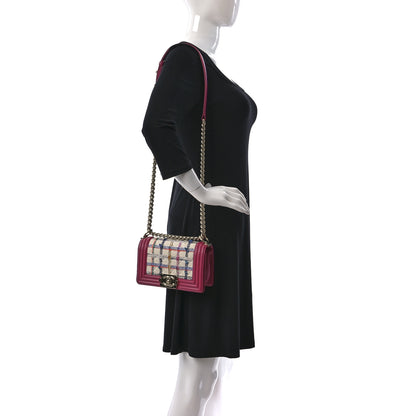 Chanel Lambskin Tweed Quilted Small Boy Flap Dark Pink 2 of 18