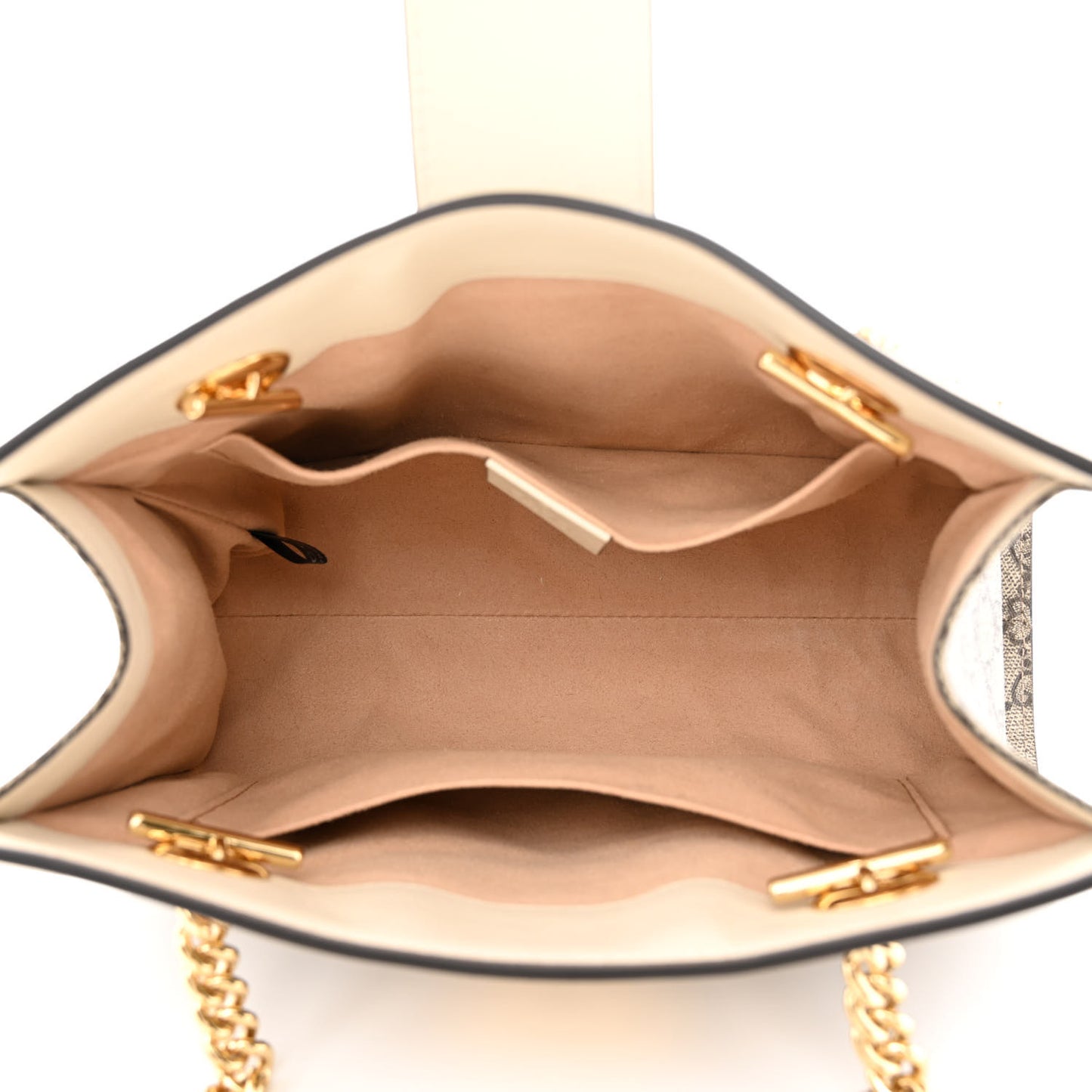 GG Supreme Monogram Moon Calfskin Small Padlock Tote Beige Ebony Mystic White